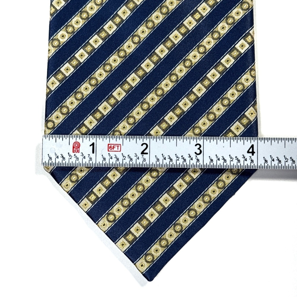 Stefano Ricci Mens Navy Blue Gold Geometric Stripe Silk Tie Made in Italy - Picture 3 of 5